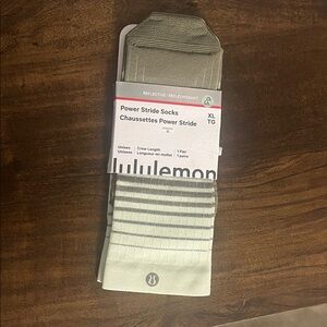 lululemon Power Stride Crew Socks - Sage Green with Reflective Stripes (XL)